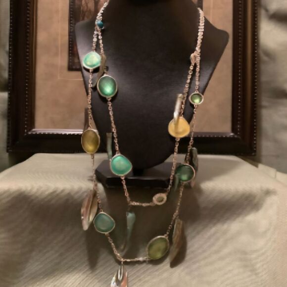 Chico's Multicolor Gemstone Layered Necklace 30" - Picture 2 of 10